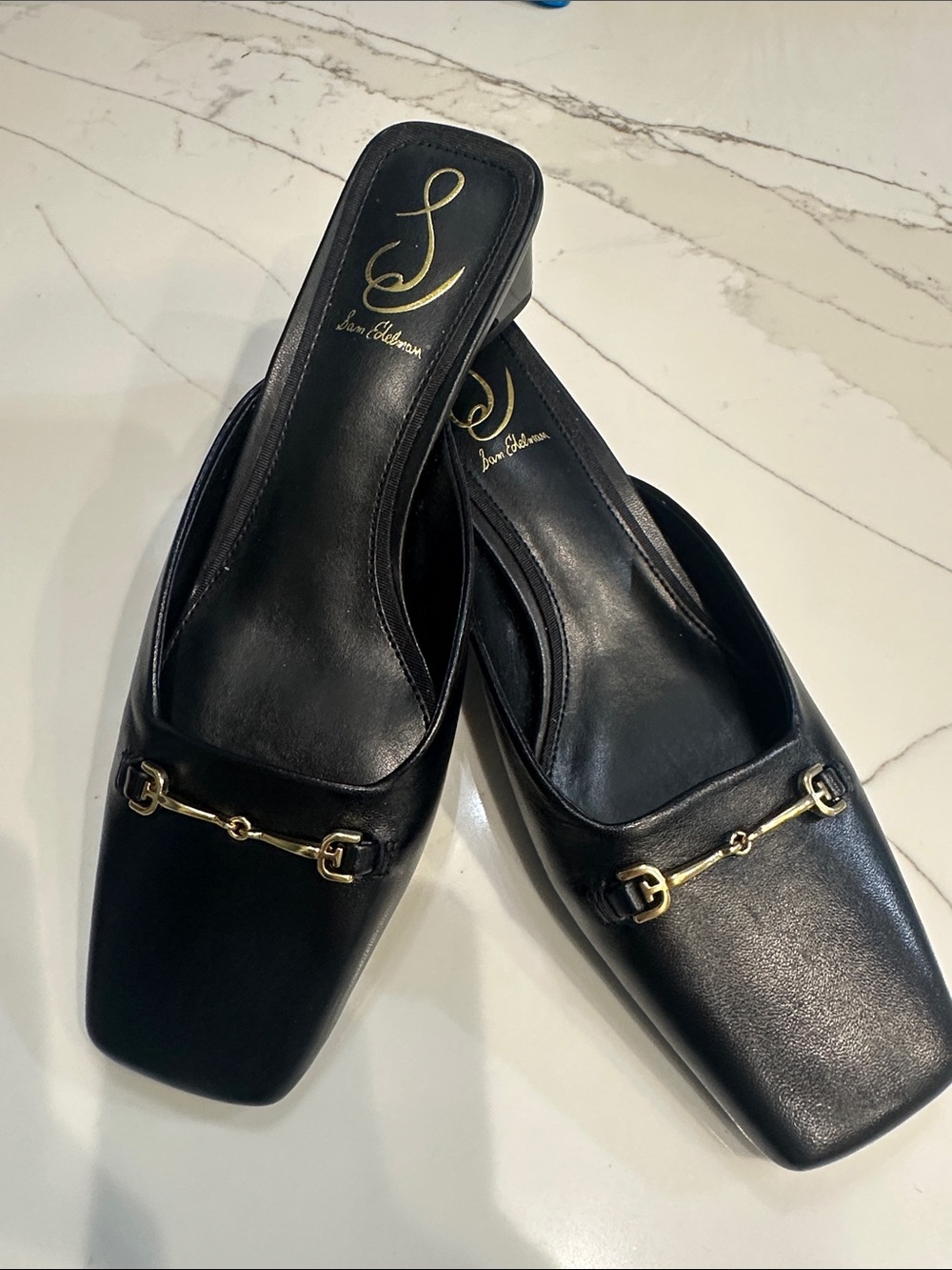 Sam Edelman Black Leather Slip-On Mules with Gold Bit